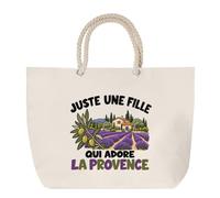 Planetee Grand Sac Cabas Beige Juste une fille qui adore la Provence | Coton 23 L avec Anses en Corde 65 cm | Sac de Plage Marché W nd Sport | Cadeau Provençale Femme Homme Anniversaire