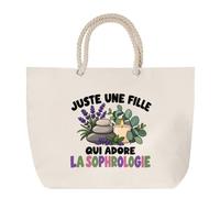 Planetee Grand Sac Cabas Beige Juste une fille qui adore la sophrologie | Coton 23 L avec Anses en Corde 65 cm | Sac de Plage Marché W nd Sport | Cadeau Sophrologue Femme Homme Anniversaire