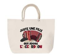 Planetee Grand Sac Cabas Beige Juste une fille qui adore l'accordéon | Coton 23 L avec Anses en Corde 65 cm | Sac de Plage Marché W nd Sport | Cadeau Accordéoniste Femme Homme Anniversaire