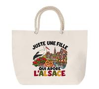 Planetee Grand Sac Cabas Beige Juste une fille qui adore l'Alsace | Coton 23 L avec Anses en Corde 65 cm | Sac de Plage Marché W nd Sport | Cadeau Alsacienne Femme Homme Anniversaire