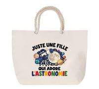 Planetee Grand Sac Cabas Beige Juste une fille qui adore l'astronomie | Coton 23 L avec Anses en Corde 65 cm | Sac de Plage Marché W nd Sport | Cadeau Astronome Femme Homme Anniversaire