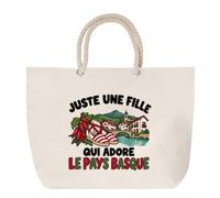 Planetee Grand Sac Cabas Beige Juste une fille qui adore le Pays basque | Coton 23 L avec Anses en Corde 65 cm | Sac de Plage Marché W nd Sport | Cadeau Femme Homme Anniversaire