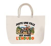 Planetee Grand Sac Cabas Beige Juste une fille qui adore l'enduro | Coton 23 L avec Anses en Corde 65 cm | Sac de Plage Marché W nd Sport | Cadeau Pilote D'Enduro Femme Homme Anniversaire