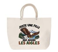 Planetee Grand Sac Cabas Beige Juste une fille qui adore les aigles | Coton 23 L avec Anses en Corde 65 cm | Sac de Plage Marché W nd Sport | Cadeau Amoureuse des Rapaces Femme Homme Anniversaire