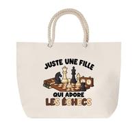 Planetee Grand Sac Cabas Beige Juste une fille qui adore les échecs | Coton 23 L avec Anses en Corde 65 cm | Sac de Plage Marché W nd Sport | Cadeau Joueuse D'Échecs Femme Homme Anniversaire