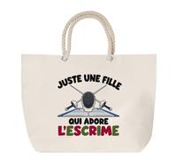 Planetee Grand Sac Cabas Beige Juste une fille qui adore l'escrime | Coton 23 L avec Anses en Corde 65 cm | Sac de Plage Marché W nd Sport | Cadeau Escrimeuse Femme Homme Anniversaire