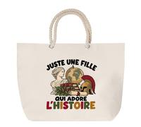 Planetee Grand Sac Cabas Beige Juste une fille qui adore l'histoire | Coton 23 L avec Anses en Corde 65 cm | Sac de Plage Marché W nd Sport | Cadeau Historienne Femme Homme Anniversaire