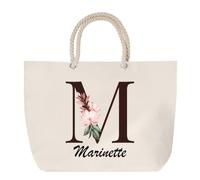 Planetee Grand Sac Cabas Beige Marinette | Coton 23 L avec Anses en Corde 65 cm | Sac de Plage Marché W nd Sport | Cadeau Femme Homme Anniversaire