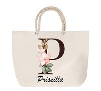 Planetee Grand Sac Cabas Beige Priscilla | Coton 23 L avec Anses en Corde 65 cm | Sac de Plage Marché W nd Sport | Cadeau Femme Homme Anniversaire