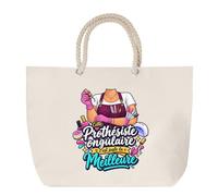 Planetee Grand Sac Cabas Beige Prothesiste Ongulaire C'est juste la Meilleure Métier | Coton 23 L avec Anses en Corde 65 cm | Sac de Plage Marché W nd Sport | Cadeau Femme Homme Anniversaire