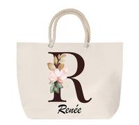 Planetee Grand Sac Cabas Beige Renée | Coton 23 L avec Anses en Corde 65 cm | Sac de Plage Marché W nd Sport | Cadeau Femme Homme Anniversaire