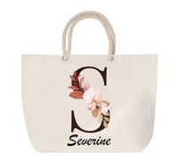 Planetee Grand Sac Cabas Beige Severine | Coton 23 L avec Anses en Corde 65 cm | Sac de Plage Marché W nd Sport | Cadeau Femme Homme Anniversaire