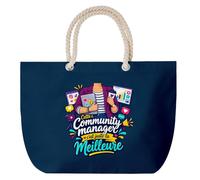 Planetee Grand Sac Cabas Bleu Marine Community Manager C'est juste la Meilleure Métier | Coton 23 L avec Anses en Corde 65 cm | Sac de Plage Piscine Marché W nd | Cadeau Femme Homme Anniversaire