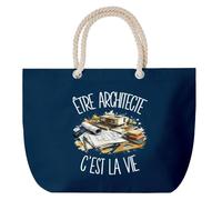 Planetee Grand Sac Cabas Bleu Marine Être architecte c'est la vie | Coton 23 L avec Anses en Corde 65 cm | Sac de Plage Piscine Marché W nd | Cadeau Urbaniste Femme Homme Anniversaire