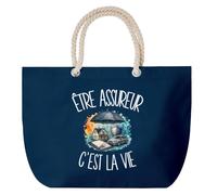 Planetee Grand Sac Cabas Bleu Marine Être assureur c'est la vie | Coton 23 L avec Anses en Corde 65 cm | Sac de Plage Piscine Marché W nd | Cadeau Métier de la Finance Femme Homme Anniversaire