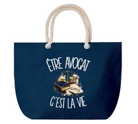 Planetee Grand Sac Cabas Bleu Marine Être avocat c'est la vie | Coton 23 L avec Anses en Corde 65 cm | Sac de Plage Piscine Marché W nd | Cadeau Juriste Femme Homme Anniversaire