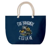 Planetee Grand Sac Cabas Bleu Marine Être banquière c'est la vie | Coton 23 L avec Anses en Corde 65 cm | Sac de Plage Piscine Marché W nd | Cadeau Métier de la Finance Femme Homme Anniversaire