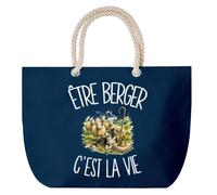 Planetee Grand Sac Cabas Bleu Marine Être berger c'est la vie | Coton 23 L avec Anses en Corde 65 cm | Sac de Plage Piscine Marché W nd | Cadeau Éleveur Femme Homme Anniversaire