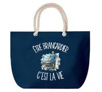Planetee Grand Sac Cabas Bleu Marine Être brancardier c'est la vie | Coton 23 L avec Anses en Corde 65 cm | Sac de Plage Piscine Marché W nd | Cadeau Soignant Femme Homme Anniversaire