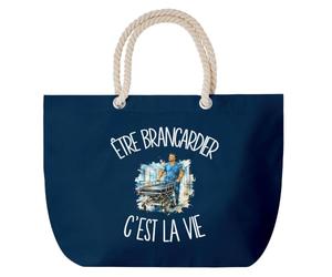 Planetee Grand Sac Cabas Bleu Marine Être brancardier c'est la vie | Coton 23 L avec Anses en Corde 65 cm | Sac de Plage Piscine Marché W nd | Cadeau Soignant Femme Homme Anniversaire