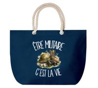 Planetee Grand Sac Cabas Bleu Marine Être militaire c'est la vie | Coton 23 L avec Anses en Corde 65 cm | Sac de Plage Piscine Marché W nd | Cadeau Soldat Femme Homme Anniversaire