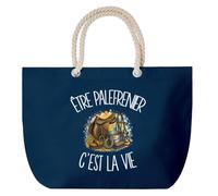 Planetee Grand Sac Cabas Bleu Marine Être palefrenier c'est la vie | Coton 23 L avec Anses en Corde 65 cm | Sac de Plage Piscine Marché W nd | Cadeau Métier du Cheval Femme Homme Anniversaire