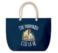 Planetee Grand Sac Cabas Bleu Marine Être pharmacien c'est la vie | Coton 23 L avec Anses en Corde 65 cm | Sac de Plage Piscine Marché W nd | Cadeau Docteur en Pharmacie Femme Homme Anniversaire