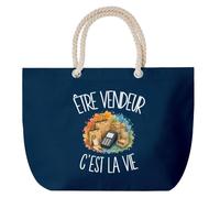 Planetee Grand Sac Cabas Bleu Marine Être vendeur c'est la vie | Coton 23 L avec Anses en Corde 65 cm | Sac de Plage Piscine Marché W nd | Cadeau Métier du Commerce Femme Homme Anniversaire
