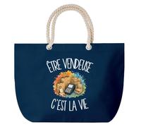 Planetee Grand Sac Cabas Bleu Marine Être vendeuse c'est la vie | Coton 23 L avec Anses en Corde 65 cm | Sac de Plage Piscine Marché W nd | Cadeau Métier du Commerce Femme Homme Anniversaire