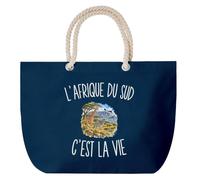 Planetee Grand Sac Cabas Bleu Marine L’Afrique du Sud c’est la vie | Coton 23 L avec Anses en Corde 65 cm | Sac de Plage Piscine Marché W nd | Cadeau Voyageur Voyageuse Femme Homme Anniversaire
