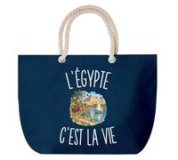 Planetee Grand Sac Cabas Bleu Marine L’Égypte c’est la vie | Coton 23 L avec Anses en Corde 65 cm | Sac de Plage Piscine Marché W nd | Cadeau Voyageur Voyageuse Femme Homme Anniversaire