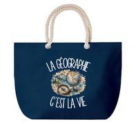 Planetee Grand Sac Cabas Bleu Marine La géographie c'est la vie | Coton 23 L avec Anses en Corde 65 cm | Sac de Plage Piscine Marché W nd | Cadeau Géographe Femme Homme Anniversaire