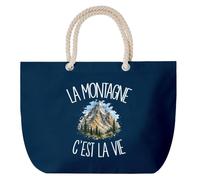 Planetee Grand Sac Cabas Bleu Marine La montagne c'est la vie | Coton 23 L avec Anses en Corde 65 cm | Sac de Plage Piscine Marché W nd | Cadeau Montagnard Montagnarde Femme Homme Anniversaire