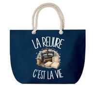 Planetee Grand Sac Cabas Bleu Marine La reliure c'est la vie | Coton 23 L avec Anses en Corde 65 cm | Sac de Plage Piscine Marché W nd | Cadeau Relieur Relieuse Femme Homme Anniversaire