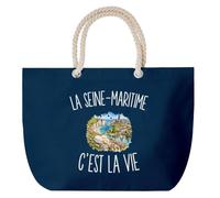 Planetee Grand Sac Cabas Bleu Marine La Seine-Maritime c’est la vie | Coton 23 L avec Anses en Corde 65 cm | Sac de Plage Piscine Marché W nd | Cadeau Femme Homme Anniversaire