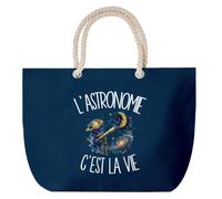 Planetee Grand Sac Cabas Bleu Marine L'astronomie c'est la vie | Coton 23 L avec Anses en Corde 65 cm | Sac de Plage Piscine Marché W nd | Cadeau Astronome Amateur Femme Homme Anniversaire