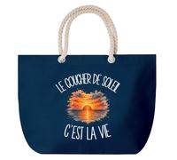 Planetee Grand Sac Cabas Bleu Marine Le coucher de soleil c'est la vie | Coton 23 L avec Anses en Corde 65 cm | Sac de Plage Piscine Marché W nd | Cadeau Rêveur Rêveuse Femme Homme Anniversaire