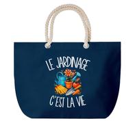Planetee Grand Sac Cabas Bleu Marine Le jardinage c'est la vie | Coton 23 L avec Anses en Corde 65 cm | Sac de Plage Piscine Marché W nd | Cadeau Jardinier Jardinière Femme Homme Anniversaire
