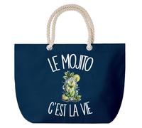 Planetee Grand Sac Cabas Bleu Marine Le mojito c'est la vie | Coton 23 L avec Anses en Corde 65 cm | Sac de Plage Piscine Marché W nd | Cadeau Bon Vivant Bonne Vivante Femme Homme Anniversaire