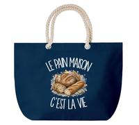 Planetee Grand Sac Cabas Bleu Marine Le pain maison c'est la vie | Coton 23 L avec Anses en Corde 65 cm | Sac de Plage Piscine Marché W nd | Cadeau Boulanger Boulangère Femme Homme Anniversaire