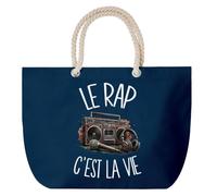 Planetee Grand Sac Cabas Bleu Marine Le rap c'est la vie | Coton 23 L avec Anses en Corde 65 cm | Sac de Plage Piscine Marché W nd | Cadeau Rappeur Rappeuse Femme Homme Anniversaire