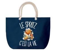 Planetee Grand Sac Cabas Bleu Marine Le spritz c'est la vie | Coton 23 L avec Anses en Corde 65 cm | Sac de Plage Piscine Marché W nd | Cadeau Bon Vivant Bonne Vivante Femme Homme Anniversaire