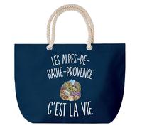 Planetee Grand Sac Cabas Bleu Marine Les Alpes-de-Haute-Provence c’est la vie | Coton 23 L avec Anses en Corde 65 cm | Sac de Plage Piscine Marché W nd | Cadeau Femme Homme Anniversaire