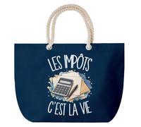 Planetee Grand Sac Cabas Bleu Marine Les impôts c'est la vie | Coton 23 L avec Anses en Corde 65 cm | Sac de Plage Piscine Marché W nd | Cadeau Femme Homme Anniversaire