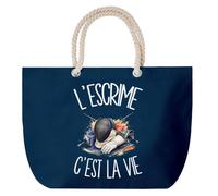 Planetee Grand Sac Cabas Bleu Marine L'escrime c'est la vie | Coton 23 L avec Anses en Corde 65 cm | Sac de Plage Piscine Marché W nd | Cadeau Escrimeur Escrimeuse Femme Homme Anniversaire