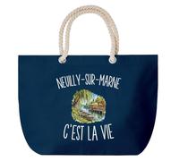Planetee Grand Sac Cabas Bleu Marine Neuilly-sur-Marne c’est la vie | Coton 23 L avec Anses en Corde 65 cm | Sac de Plage Piscine Marché W nd | Cadeau Nocéen Nocéenne Femme Homme Anniversaire