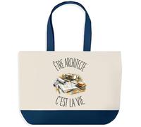 Planetee Grand Sac Cabas Être Architecte C'est La Vie | Sac de Plage Shopping Courses en Coton | Idée Cadeau Femme Homme Anniversaire Noël | Imprimé en Bretagne