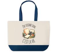 Planetee Grand Sac Cabas Être Assistante Sociale C'est La Vie | Sac de Plage Shopping Courses en Coton | Idée Cadeau Femme Homme Anniversaire Noël | Imprimé en Bretagne