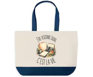Planetee Grand Sac Cabas Être Assistante Sociale C'est La Vie | Sac de Plage Shopping Courses en Coton | Idée Cadeau Femme Homme Anniversaire Noël | Imprimé en Bretagne