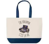 Planetee Grand Sac Cabas Être Développeur C'est La Vie | Sac de Plage Shopping Courses en Coton | Idée Cadeau Femme Homme Anniversaire Noël | Imprimé en Bretagne